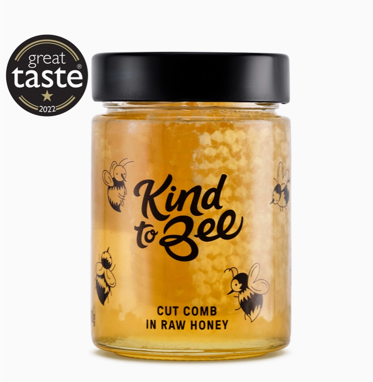Kind of bee | Cut Comb in Raw Honey, Cruelty-Free, Monofloral,Glass Jar | 400g